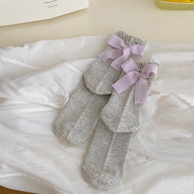 

Женские летние тонкие носки с милым каблуком, бантом, сетчатые, с перфорацией, дышащие, с широким голенищем, хлопковые 1 pair фиолетовый