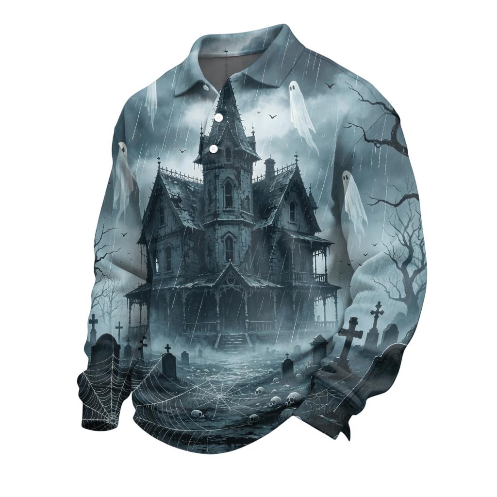 Camisa Masculina de Moda para Halloween com Botões e Manga Longa