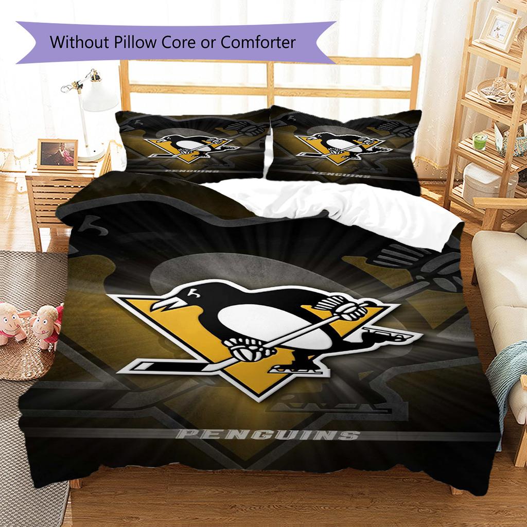 Set Biancheria da Letto con Motivo Logo Pittsburgh Penguins Copripiumino Federa Decorazione per la Casa Regalo (1 * copripiumino + 2 * federa, senza nucleo)