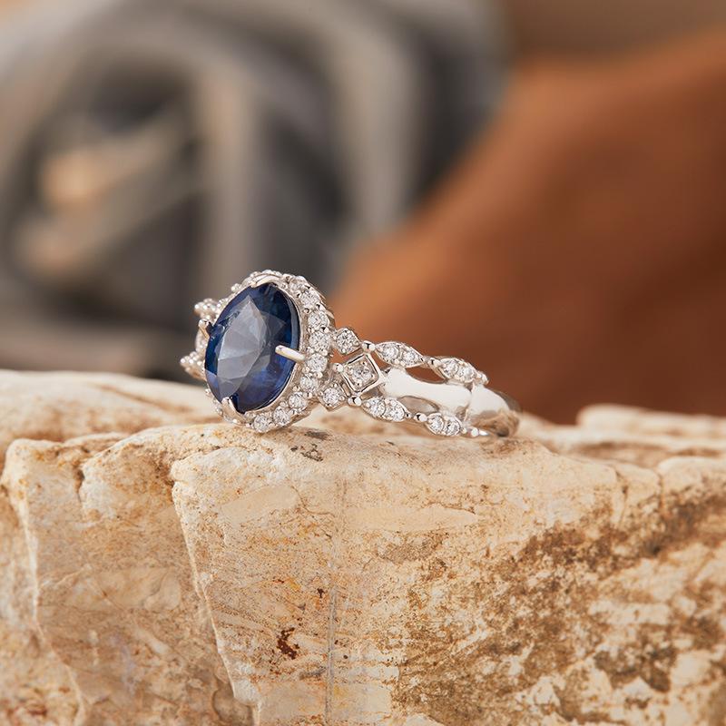 S925 Sterling Silver Natural Sapphire Ring Female Pigeon Egg Gemstone Index Finger Ring Colored Treasure