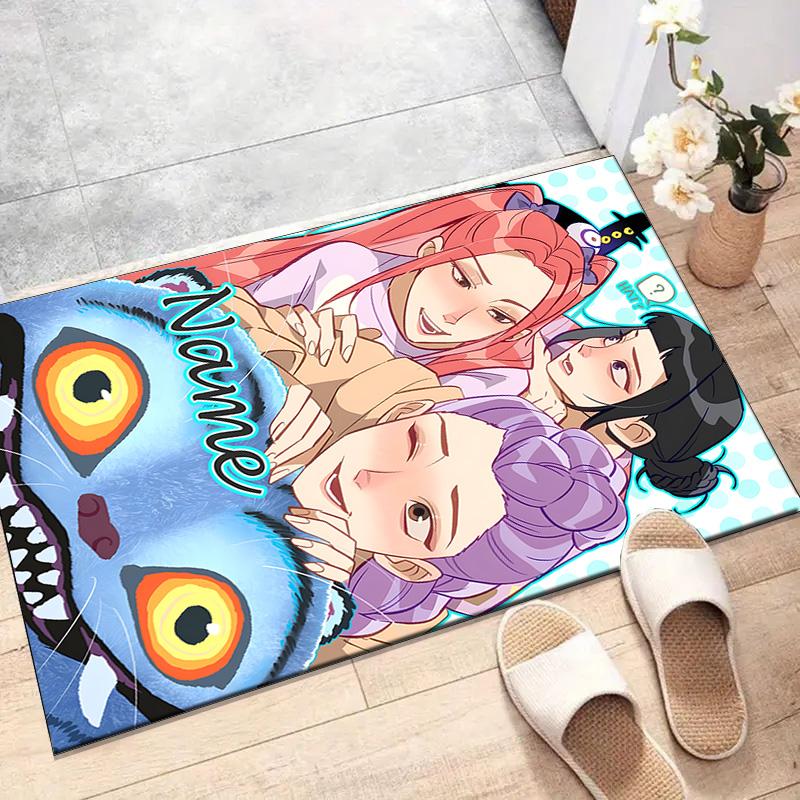 Custom KPop Demon Hunters Mat Personalized Name, Polyester Washable Indoor Entryway Rug, Gift for Christmas, Easter, Thanksgiving Day