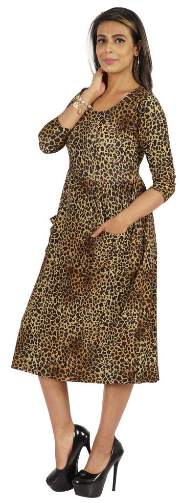 Phagun Women Summer Midi Dress Casual Loose Pockets Dress Scoop Neck Dresses