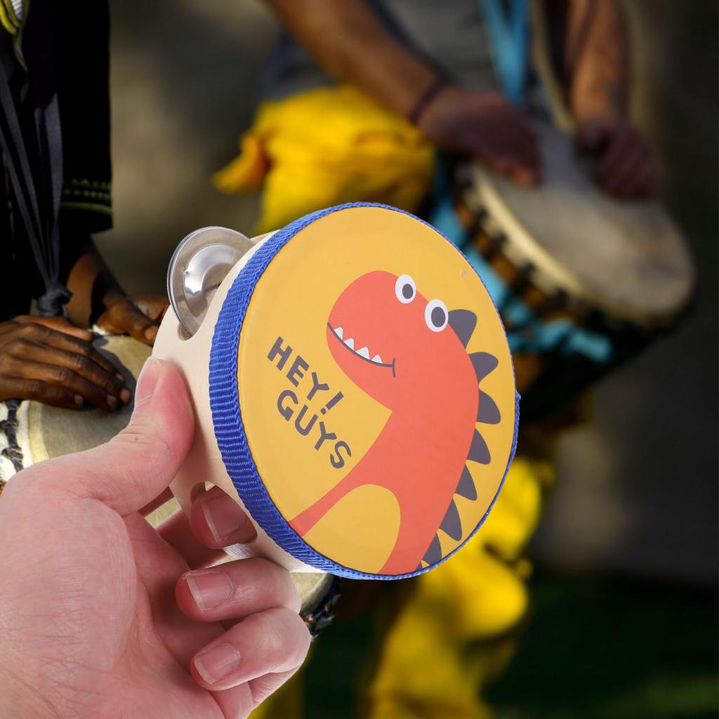 Lurrose Kids' Tambourines, Cartoon Design Percussion Instruments, 4-Inch Toy for Boys and Girls, Music Education for Ages 1+, for Home and Parties,