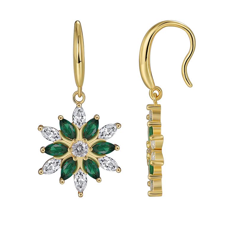 

Snowflake Zircon Earrings: Elegant Green & White Christmas Design for Women 18K Gold Plated Copper