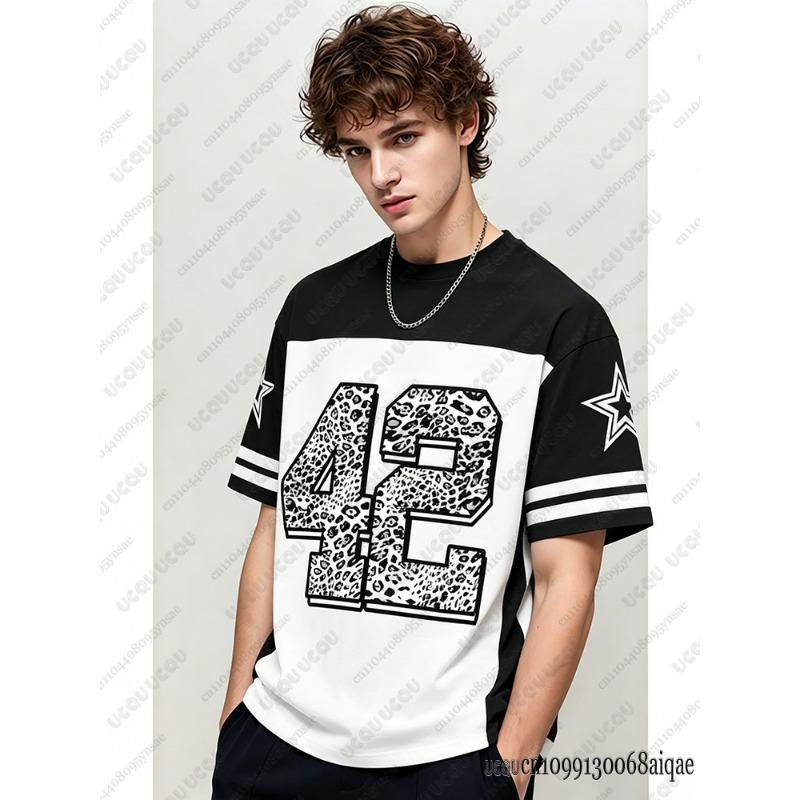 

American Vintage Simple Men Football Jerseys Summer Casual Round Neck Breathable XXS