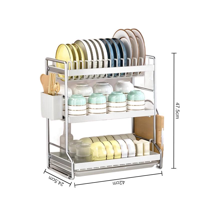 3-Tier Carbon Steel Countertop Dish Drying Rack with Utensil Holder