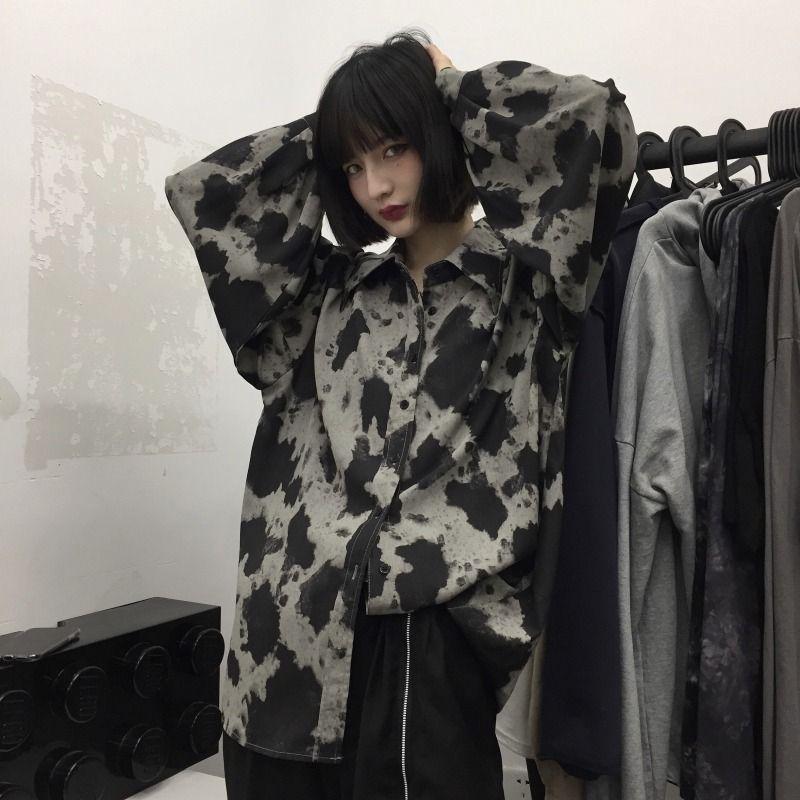 Korean-style Retro Versatile Leopard Print Shirt Top Loose Long-sleeved Shirt Coat for Women