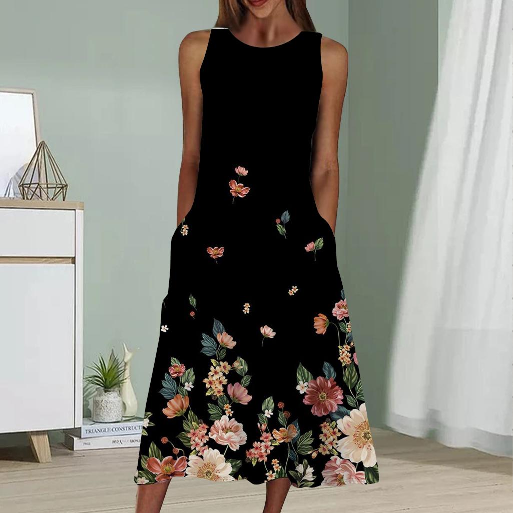 

Летнее модное сексуальное платье без рукавов, мягкое повседневное платье с принтом 3D и красочными падающими цветами, платье без рукавов на бретельках XXL розовый