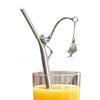 2Pcs Fishing Angler-Shaped Stainless Steel Straw with Cleaning Brush Reusable Metal Drinking Straw for Coffee Milk Tea Juice Novelty Gift for Fishing