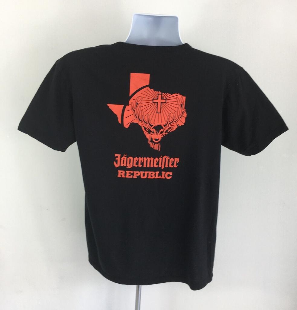 Jagermeister Republic T-Shirt Texas Schwarz Baumwolle Orange Hirsch Logo Unisex L