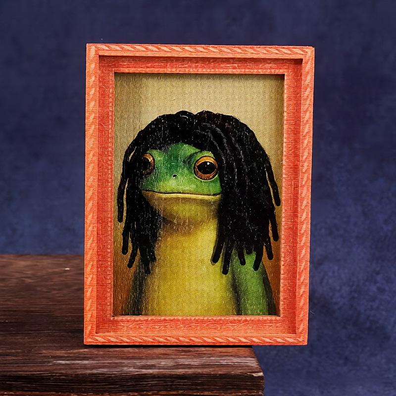 Funny Fridge Magnet Frog Refrigerator Sticker Wood Artistic Photo Framed Creative Frog Small Magnets Decoration