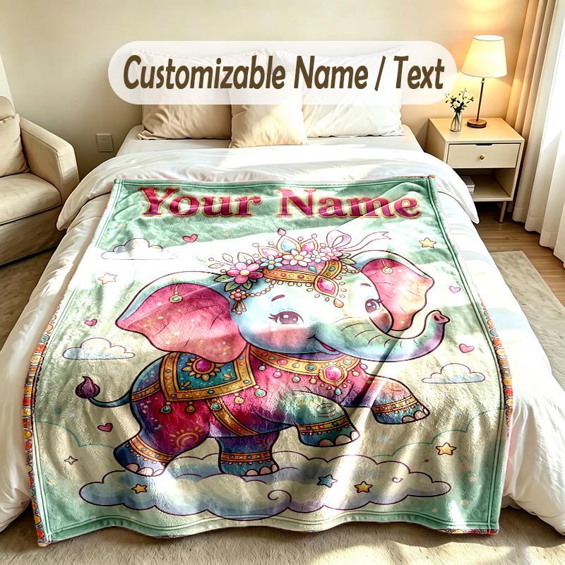 Elefanten-Thema Weiche Decke Personalisierter Benutzerdefinierter Name Textdruck Warme Decke Zuhause Sofa Schlafzimmer Dekoration