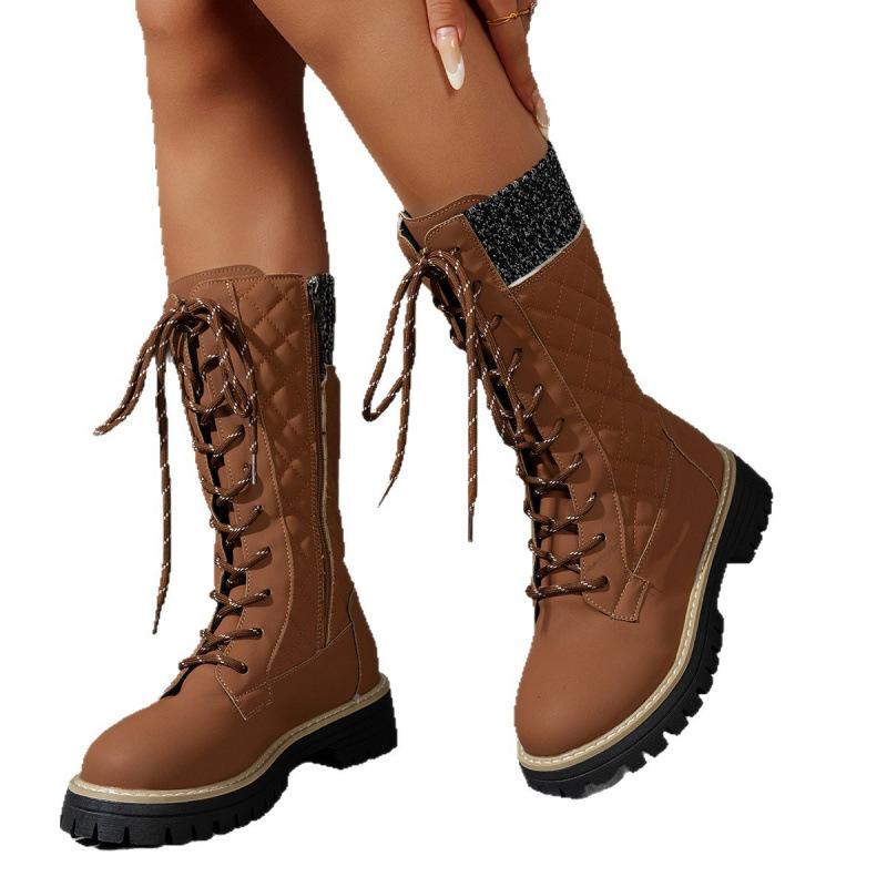 Plus size boots autumn new European and American round toe thick-soled size mid-leg boots