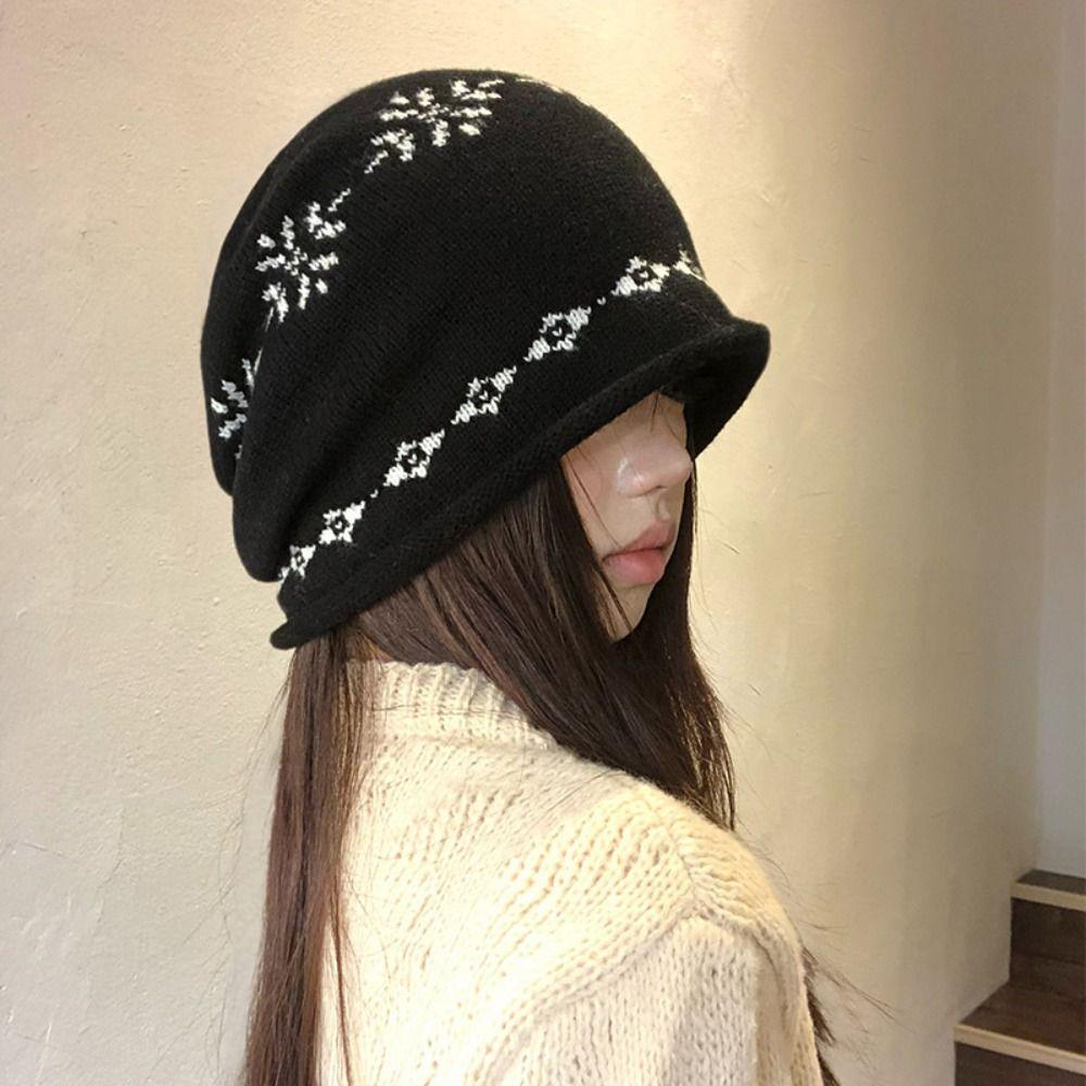 Warm Jacquard Knitted Hat Printed Printing Knit Cap Sweet Ear Protection Hat Apparel Accessories