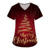 Women's Christmas Print Loose V-Neck Pocket Short-Sleeved Uniform