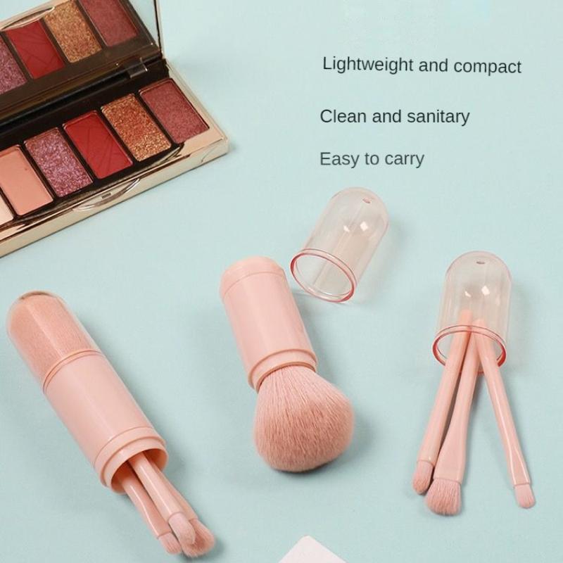 Tragbarer Einziehbarer Multifunktionaler Mini-Make-up-Pinsel Rougepinsel Abgedeckt Vier in Einem Gesichtspuder Lidschattenpinsel Set