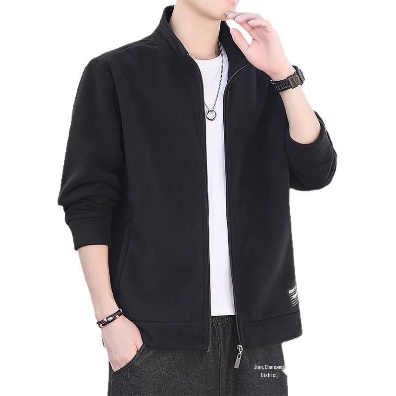 Men's Plus Size Fleece Jacket - Thick Stand Collar, Casual Autumn/Winter Outdoor Sports