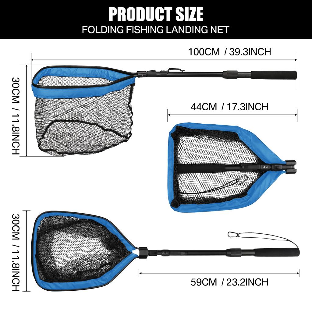55cm-190cm Telescopic Fishing Net for Salmon Fly Carp Catfish Trout Floating Landing Net Easy Catch & Releasee Foldable