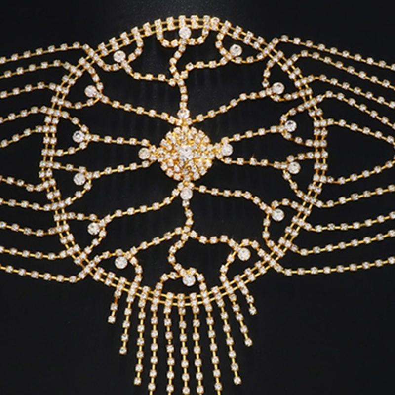 Damen Strass Quasten Kette Kopfschmuck Silber/ Golden Braut Haarschmuck für Abendkleid Party Abschlussball