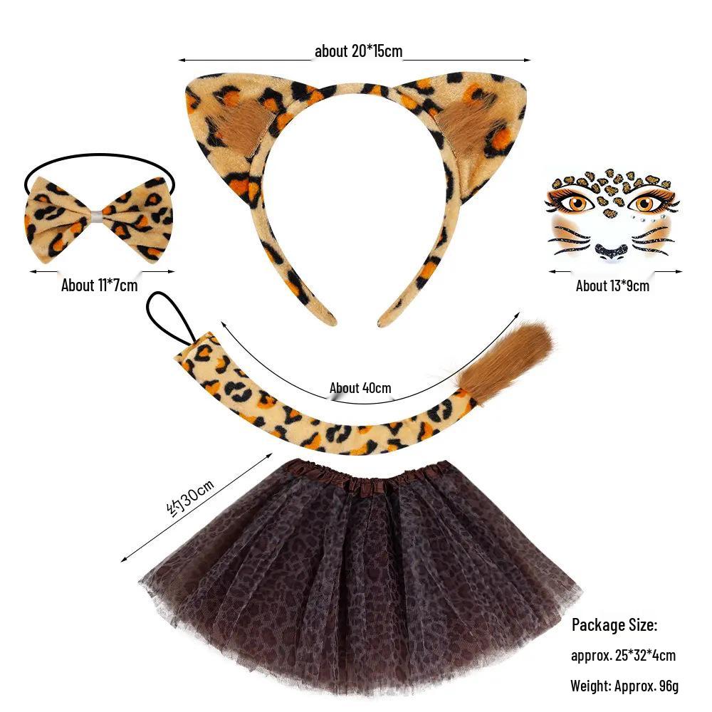 Set Maschera di Halloween per Bambini con Fascia Testa Testa di Leopardo e Orecchie da Gatto con Adesivi per il Viso