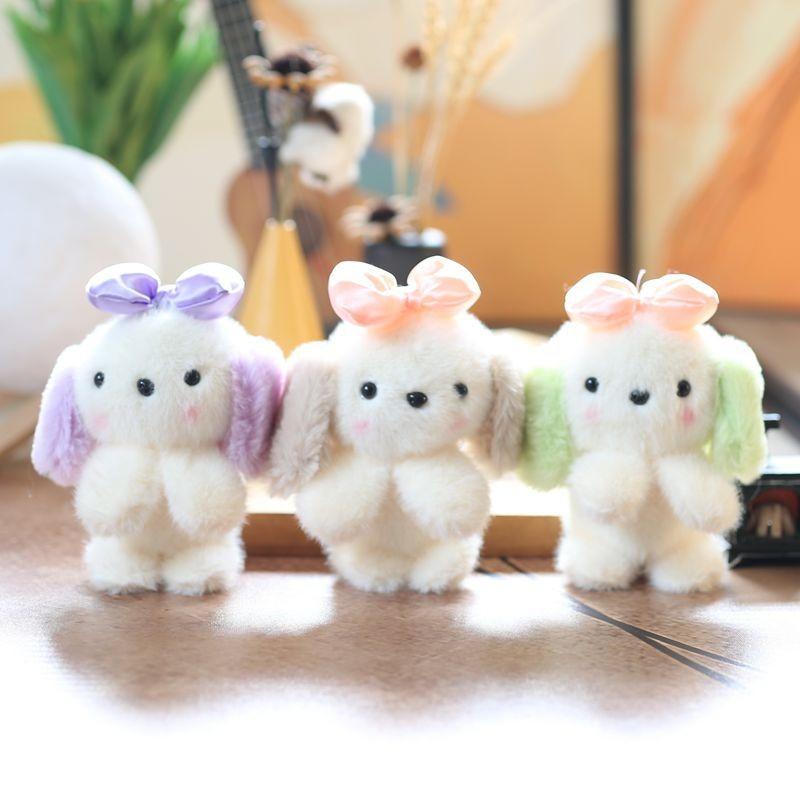 Puppy Plush Cute Keychain Bow Stuffed Animal Short Fur Gift For Teens Girls