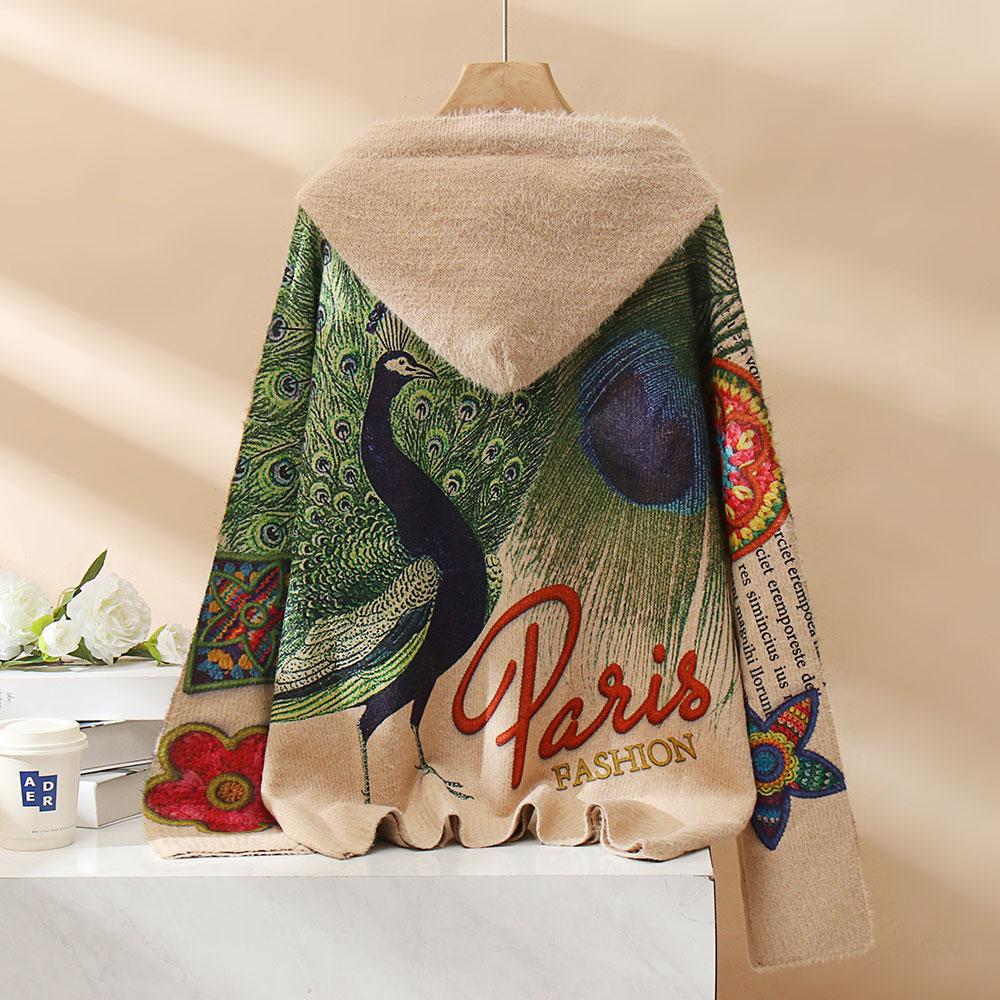 DIMANAF 2023 Plus Größe Winter Pullover Herbst Oversize Frauen Muster Druck Pullover Pullover Volle Hülse Hut Stricken Lose Pullover