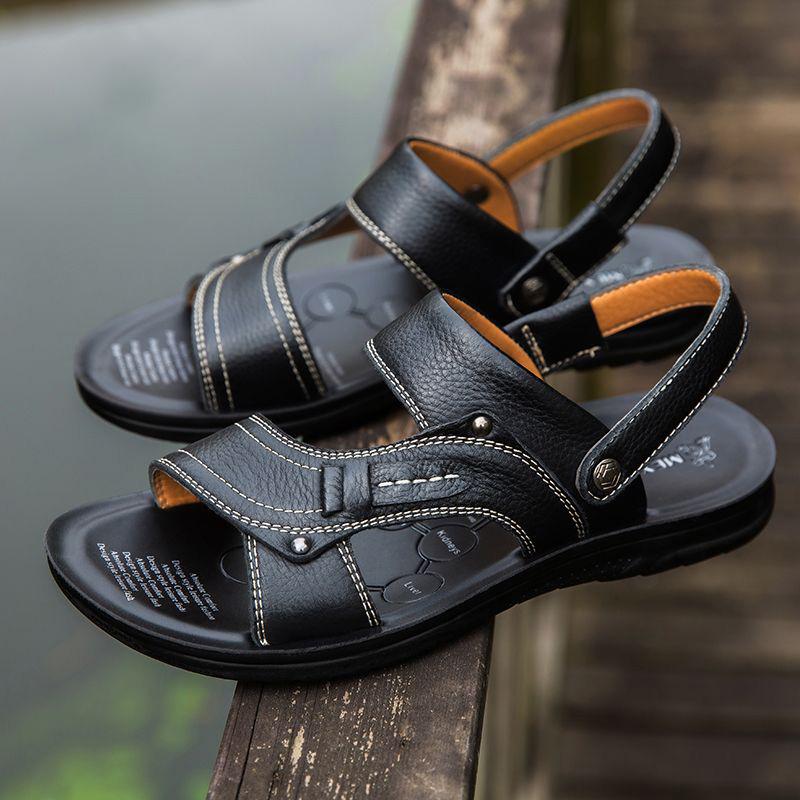 Sandali in pelle di mucca, sandali da uomo in vera pelle, sandali estivi traspiranti, scarpe da spiaggia antiscivolo, sandali per uomo