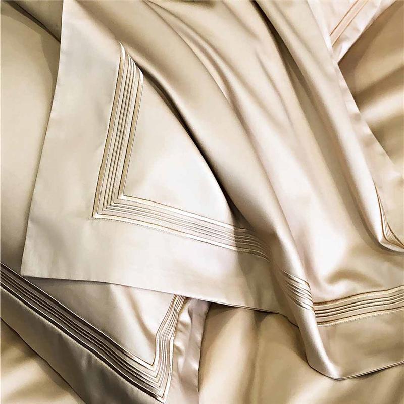 100% Cotton Luxury Minimalist Modern Solid Color 5-Line Stitch 4-Piece Duvet Cover Bedding Set All-Season Premium Home Textiles