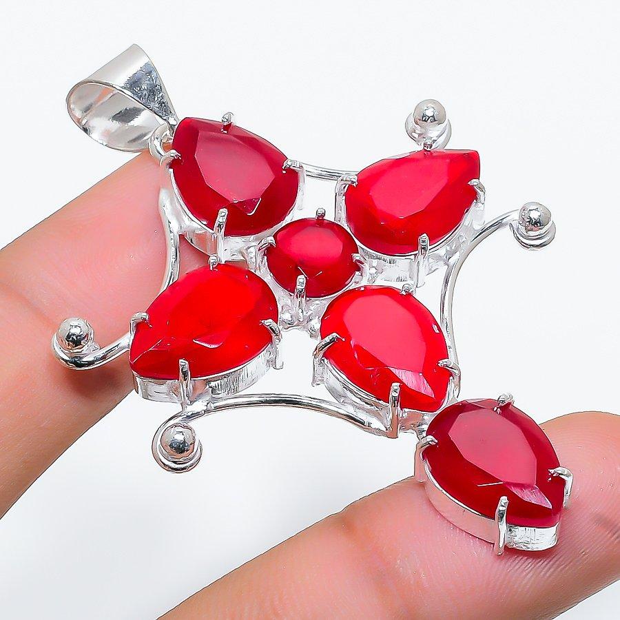 

Cross Ruby(Simulated) Gemstone Handmade Ethnic Jewelry Pendant 2.44 SR-7345