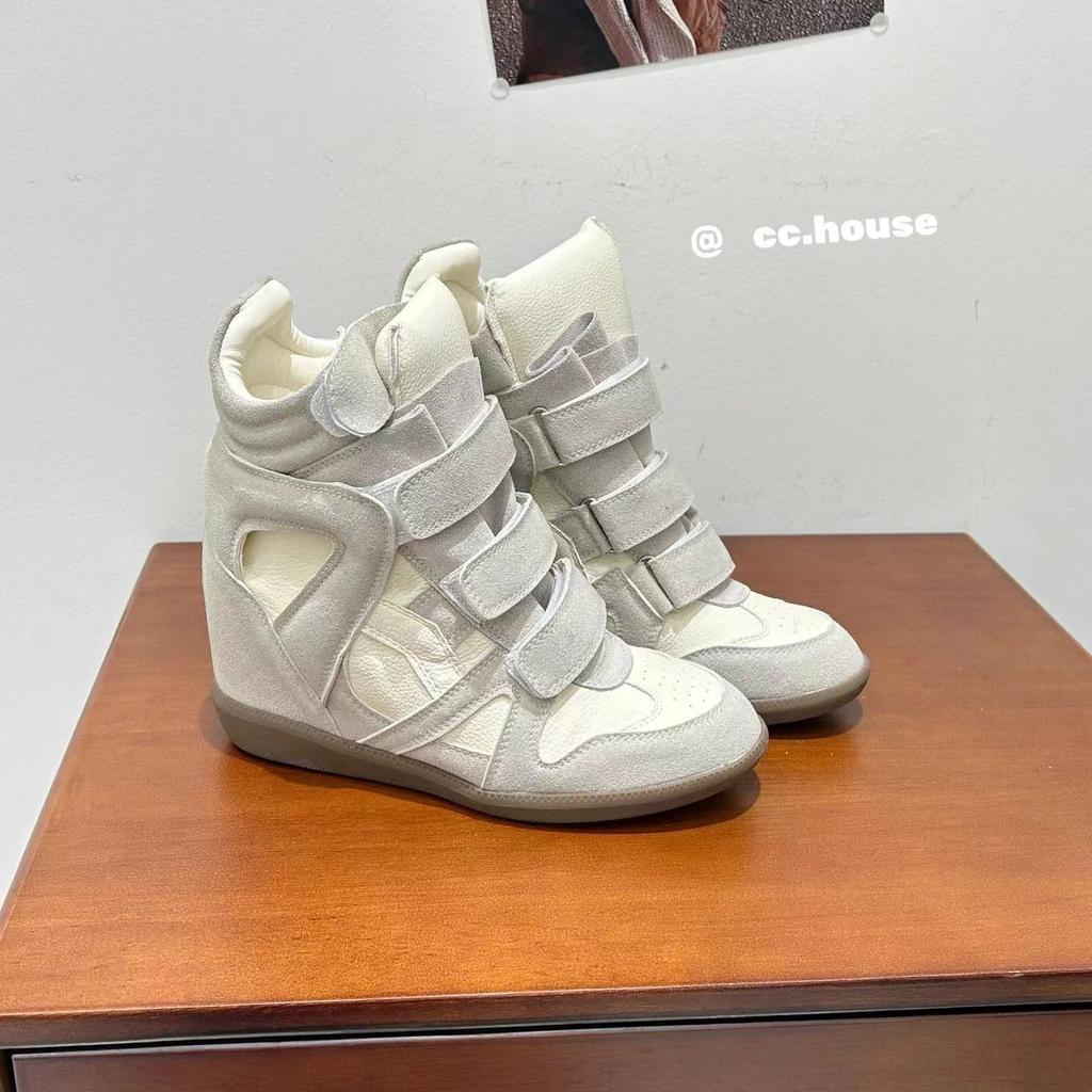 Neue Damenschuhe mit innerer Erhöhung, High-Top, farblich passend, runde Spitze, flache Sohle, Freizeitschuhe, vielseitige Klettverschluss-Sneakers für Damen