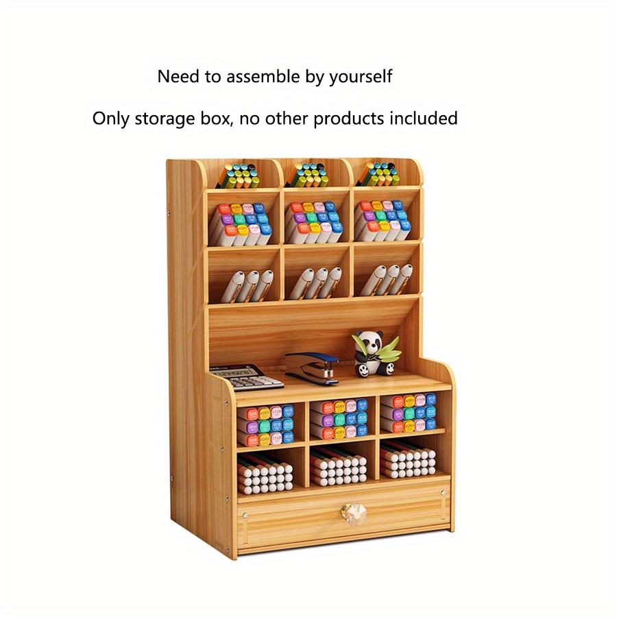 1pc A/B/C/D style Wooden Desk Organiser DIY pen container, Multiple grids Large Capacity Stationery Storage Pen Holder for Home,Office,School.