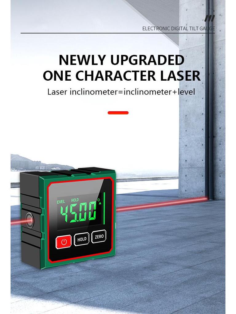 Cyfrowy inklinometr magnetyczny Precision 360° z inteligentnym wyświetlaczem laserowym i poziomicą