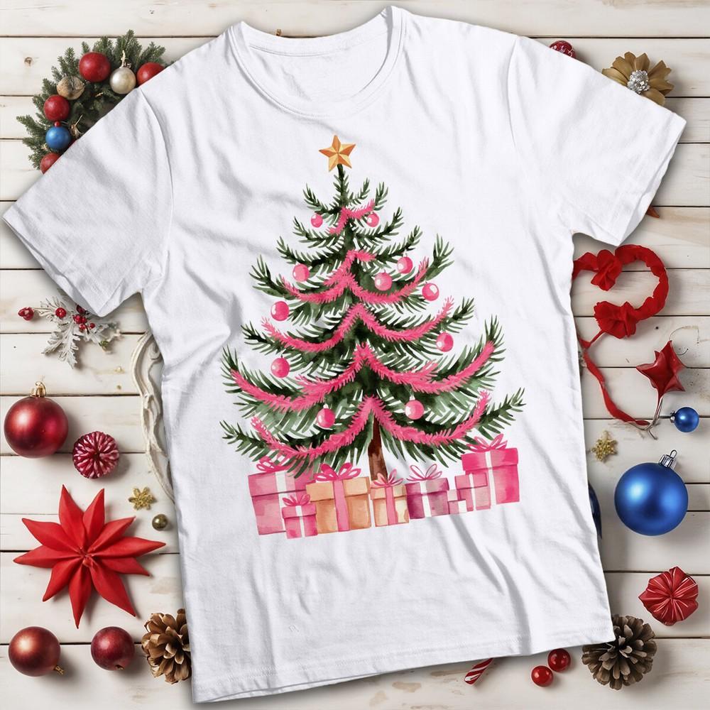 

Mens and Womens Pink Christmas Tree T-Shirt Tee #MC 4XL