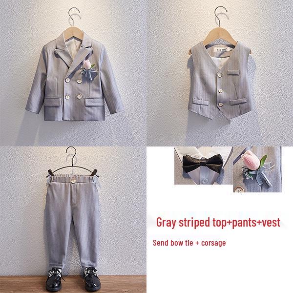 Dětský kostkovaný dvouřadý oblek - Britský styl jarní formální šaty