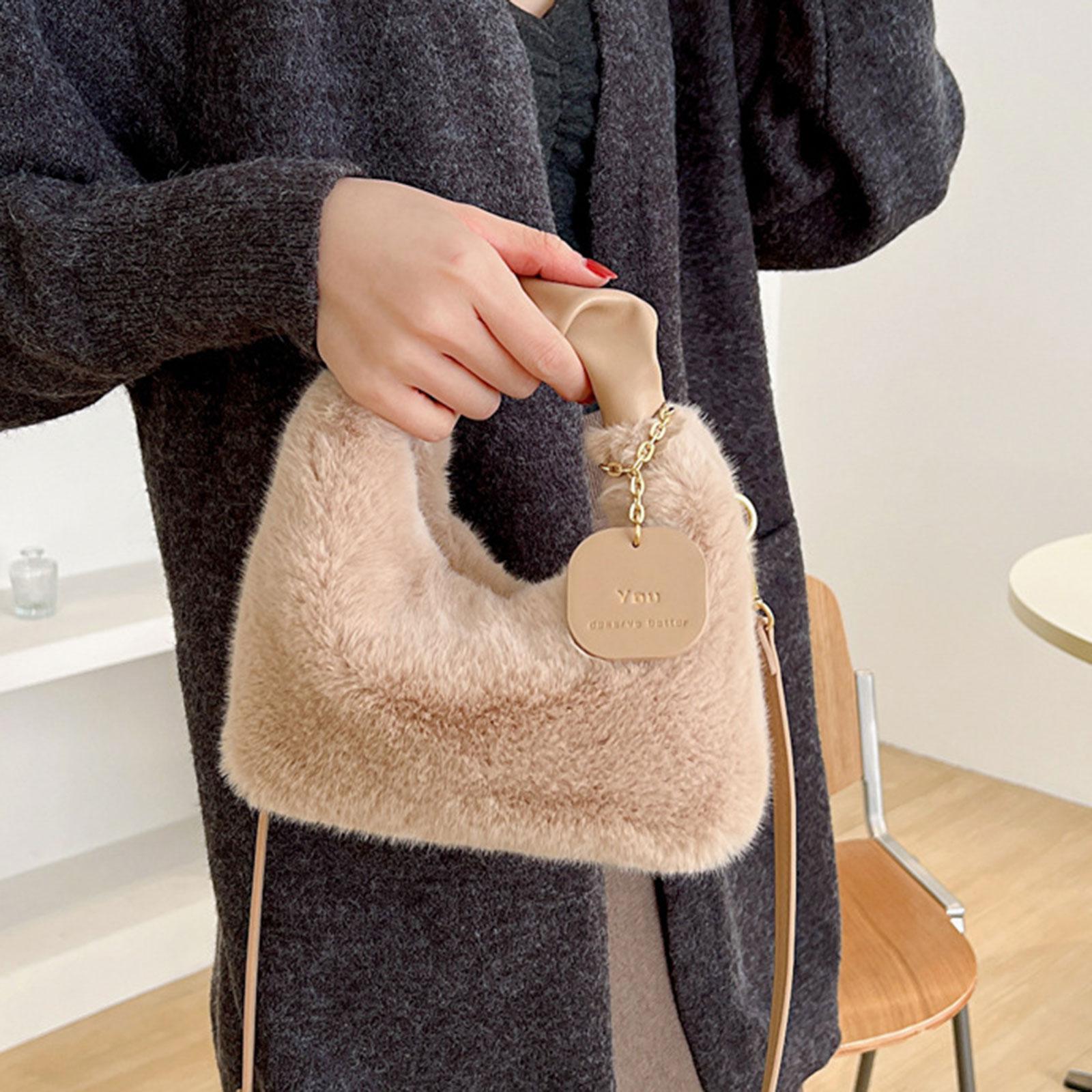 

Women Plush Handbag Shoulder Bag Fashion Comfortable Lightweight Exquisite Gift Top Handle Cute for Daily Life Use Traveling хакі