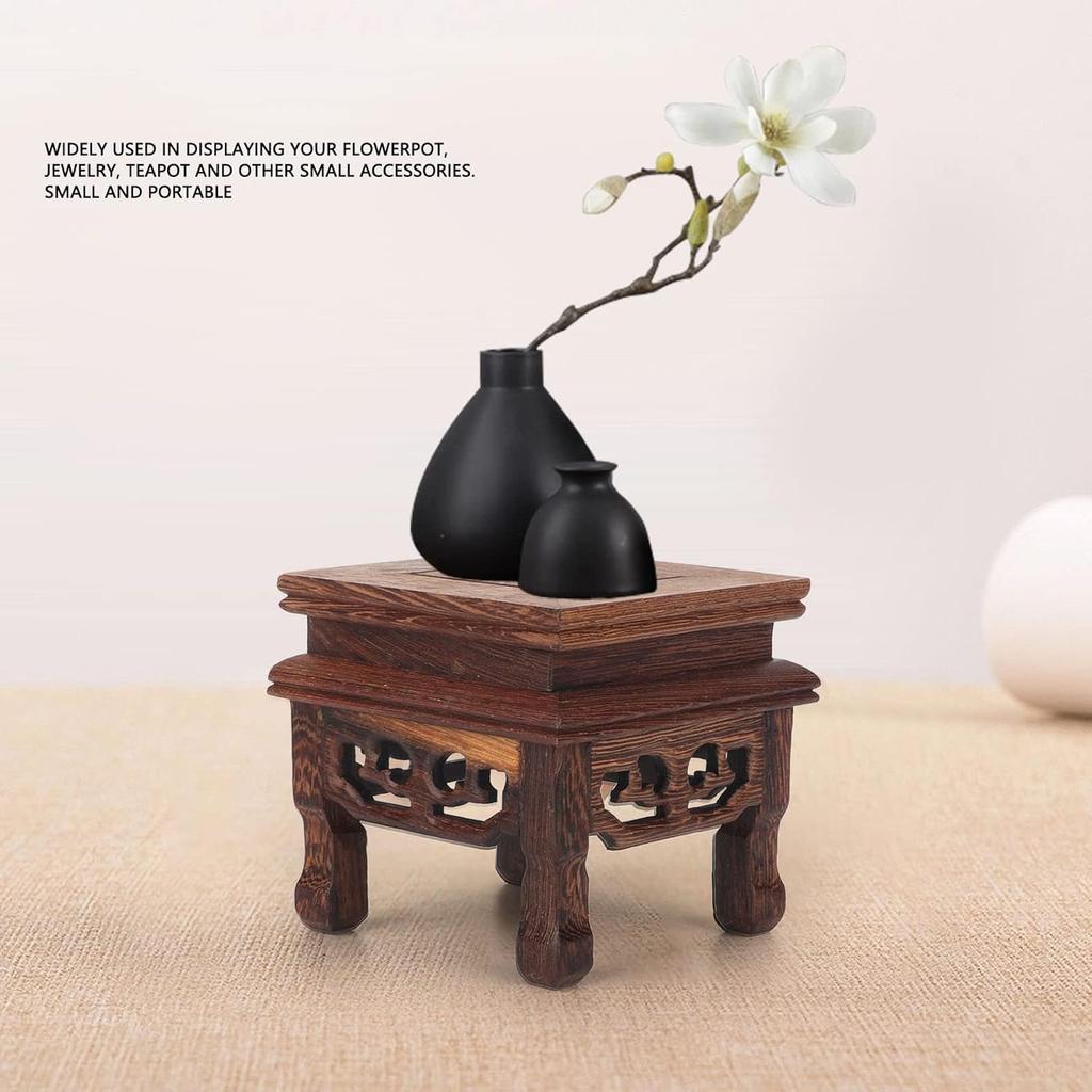 Health Gear Wood Display Stand Base Small Tabletop Teapot Display Stand, Wood Carved Pedestal Oriental Home Decoration for Vase Flower Pots Teapot