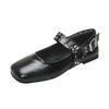 Fashion Studded Buckle Strap Square Toe Mary Jane Shoes for Women 2025 Spring Shallow Cut Flat Ballet Flats  Vintage Casual Shoe