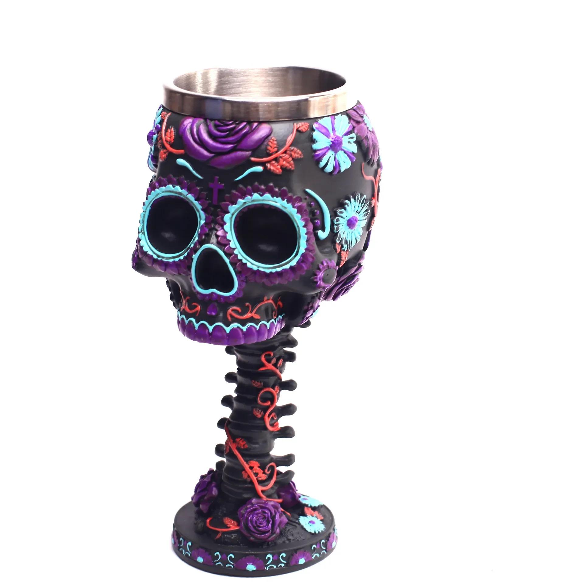 Skull Goblet Resin Steel Cup Creative Beer Mug Gothic 3D Wine Glass Mugs Tea Mug Cocktail Glass Anime Mug Halloween Gift 200ml