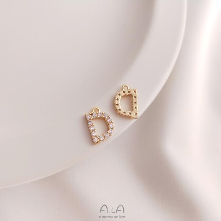 14K Gold Plated Zircon Alphabet Pendant for DIY Jewelry Accessories