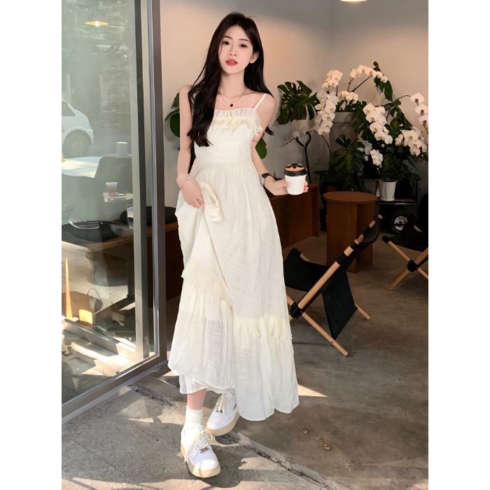 

Летнее женское платье-комбинация с оборками в французском стиле - Сказочный отпускной стиль, приталенное, длинное платье. Double Extra Large