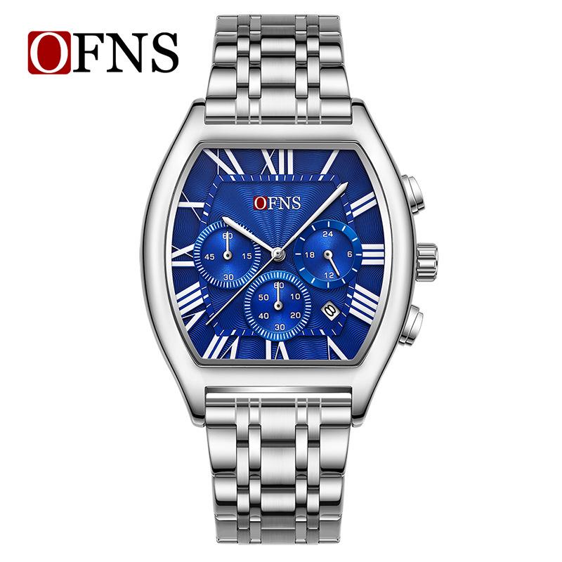European Wine Barrel Style Men's Waterproof Roman Numeral Chronograph Quartz Watch with Calendar