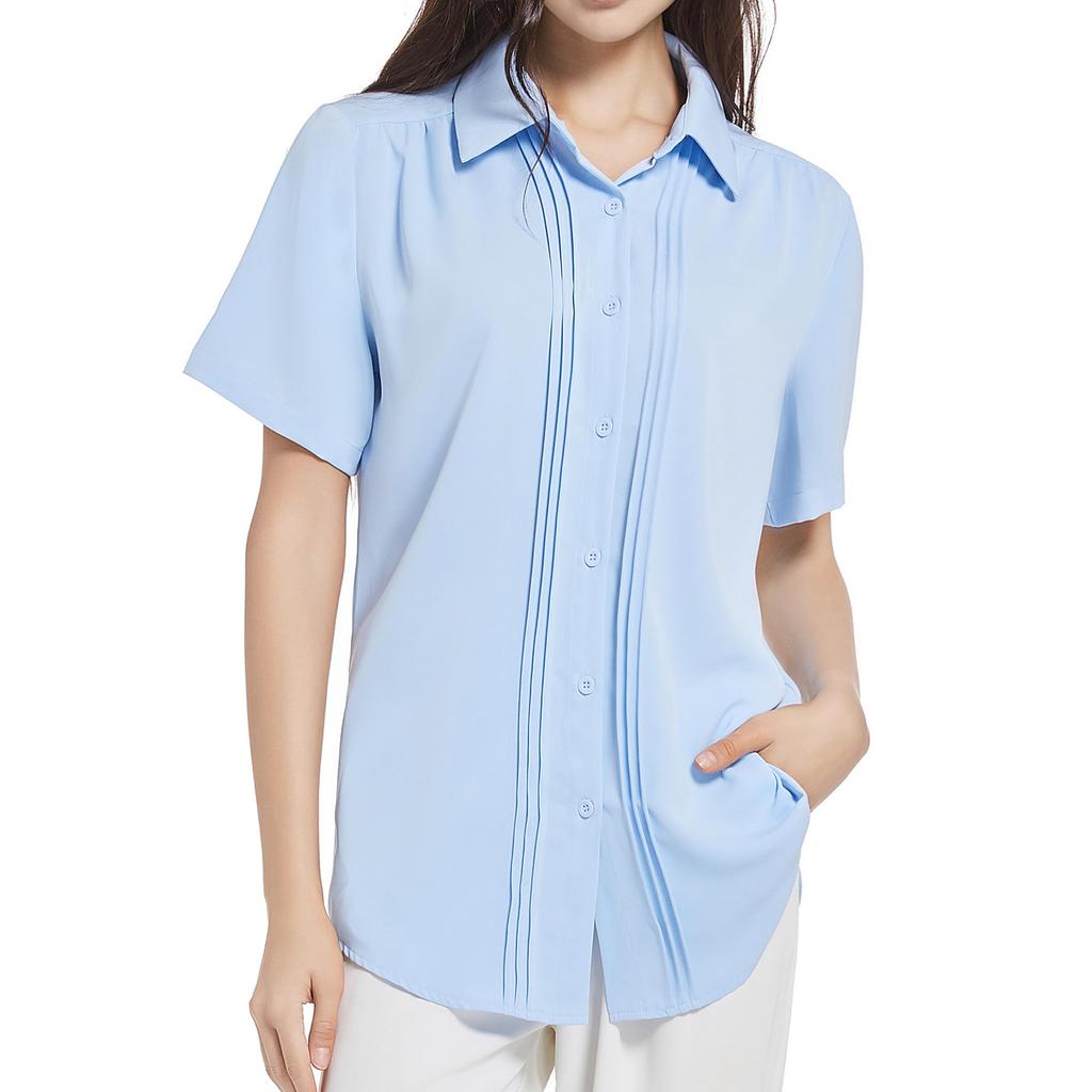 SPRING SEAON Short Sleeve Pintuck Plus Loose No Everyday Deodorizing Light Size M Women's Blouse, Size, Summer, Fit, Iron, Office, Casual, Wear,