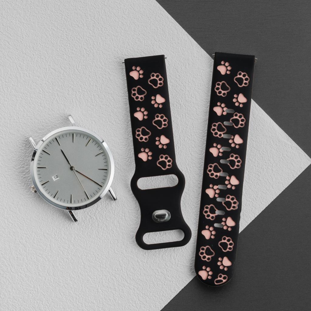 20mm Two-tones Silicone Strap for Samsung Galaxy 7/6/5/4 5pro 4/6classic Soft Sports Band for Huawei GT3/2 42MM Cat Paw Pattern