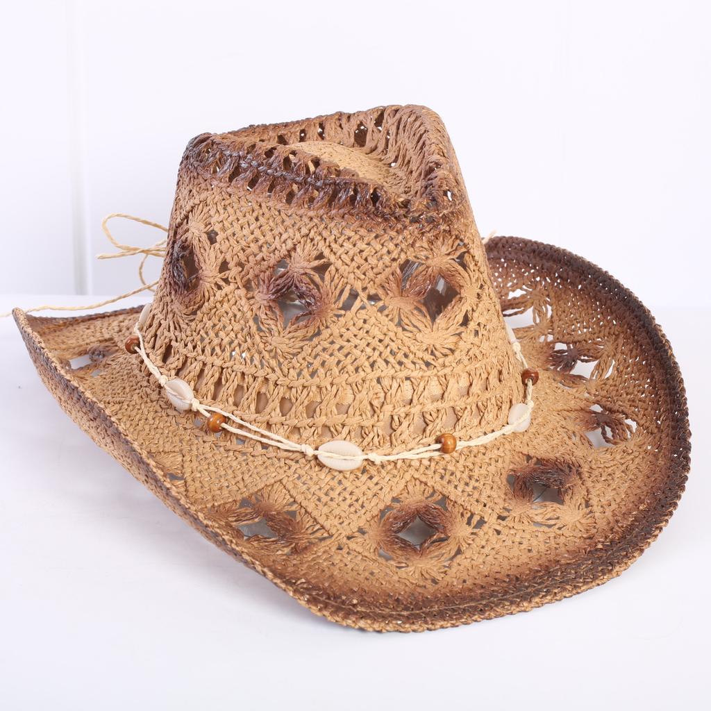 Popular sombrero de vaquero occidental hueco clásico europeo y americano, moda para hombre y mujer, sombrero de paja transpirable para vacaciones, protección solar