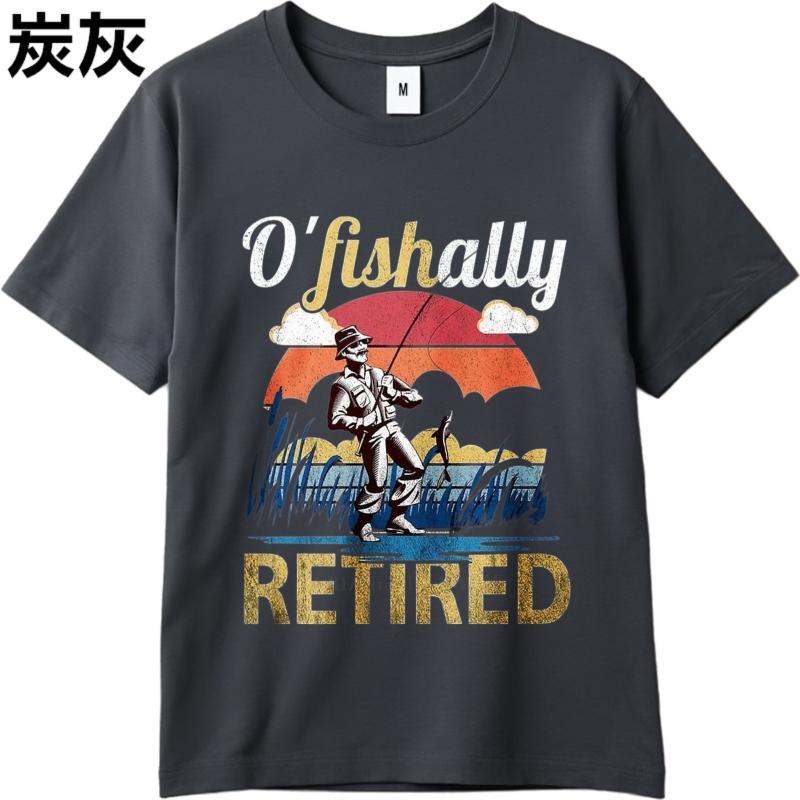 men brand tshirt Black summer For men t shirt O Fishally Retired Fishing Scene Short Sleeve Street Wear Round Neck Teeshirt