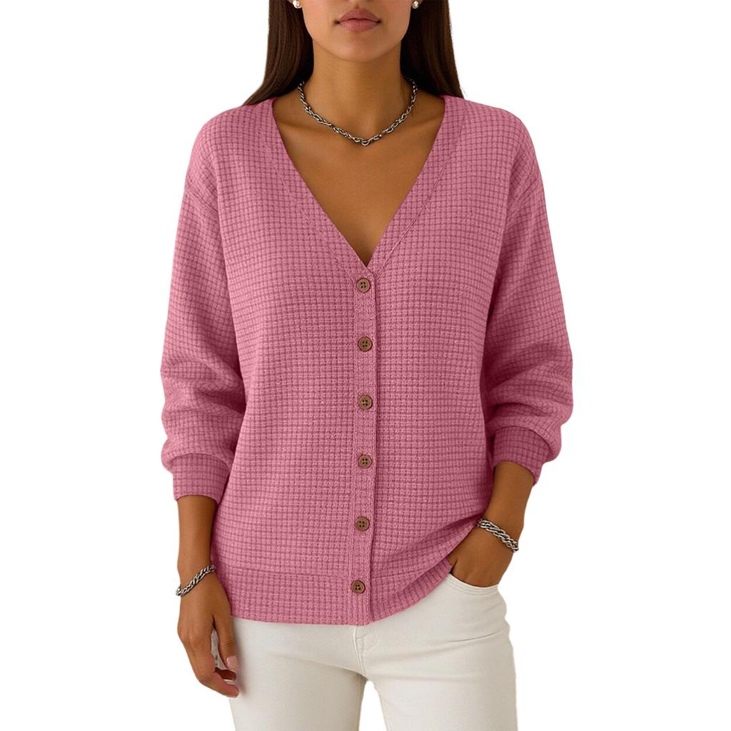 Women's Casual Loose,fitting Fashion Plaid Long,sleeved Cardigan Button,down Knit Top
