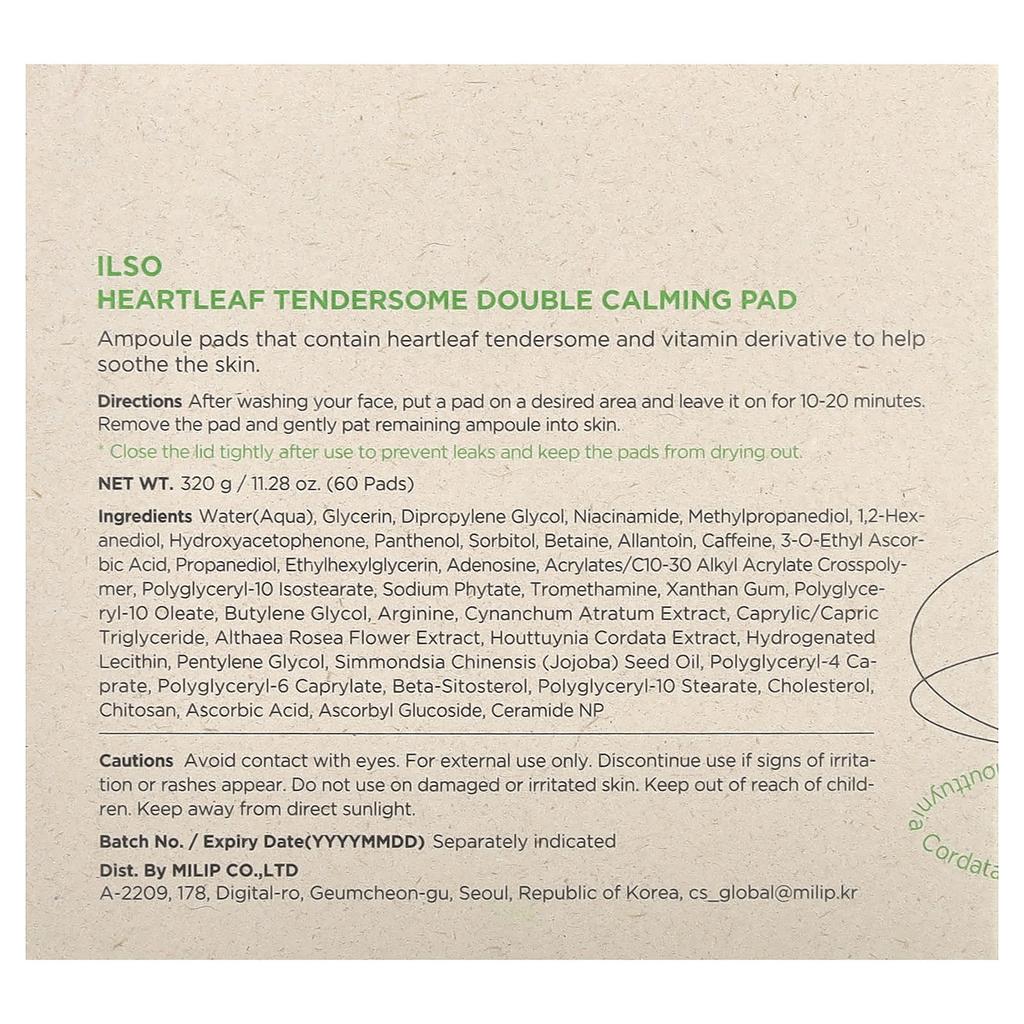 ilso, Heartleaf Tendersome Double Calming Pad, 60 Pads