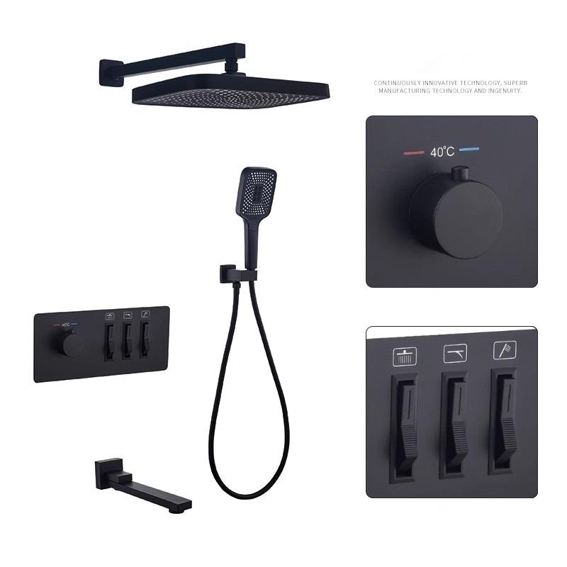 Brushed Gold Thermostatic Bathroom Shower Faucet In Wall Bath and Shower Faucet Set Gray Bathroom Mixer Bath and Rainfall Shower