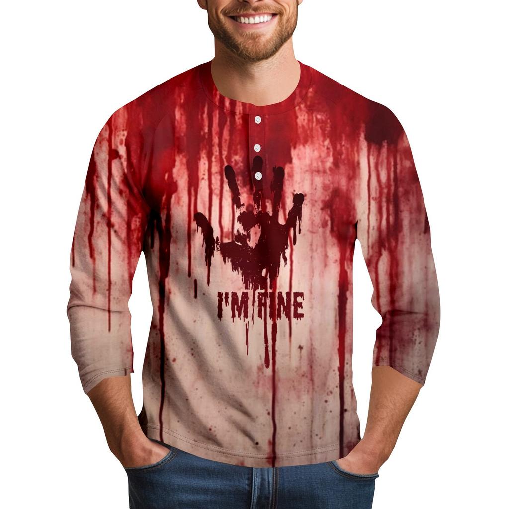 Men's Halloween Print Raglan Dralan Three-quarter Sleeve Casual Top