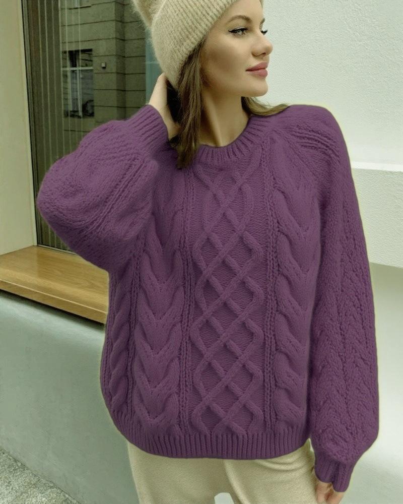 2026 sweater women's crew neck twist pullover autumn and winter lazy wind loose thickened twisted knitted sweater foreign trade women